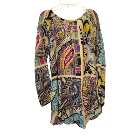 Etro Paisley Print Tunic Long Sleeve Blouse Size 42 (6) Silk Blend Multicolor - Picture 2 of 5